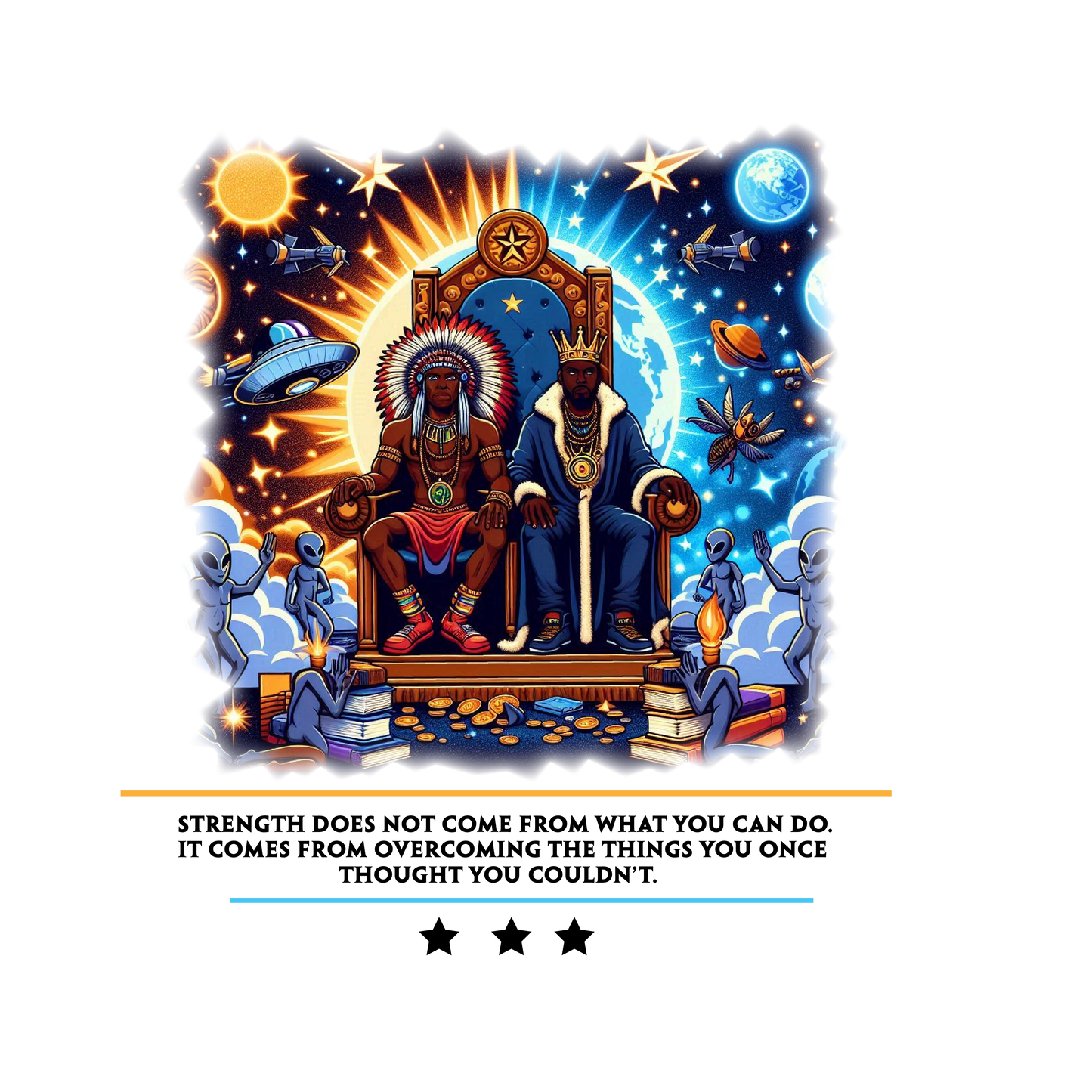 Celestial Kyngz: Throne of Mental Strength & Resilience - Premium T-Shirt from Litty Slumz - Just $25! Shop Now & Pay Later; Only Available For Clothing Apparels.