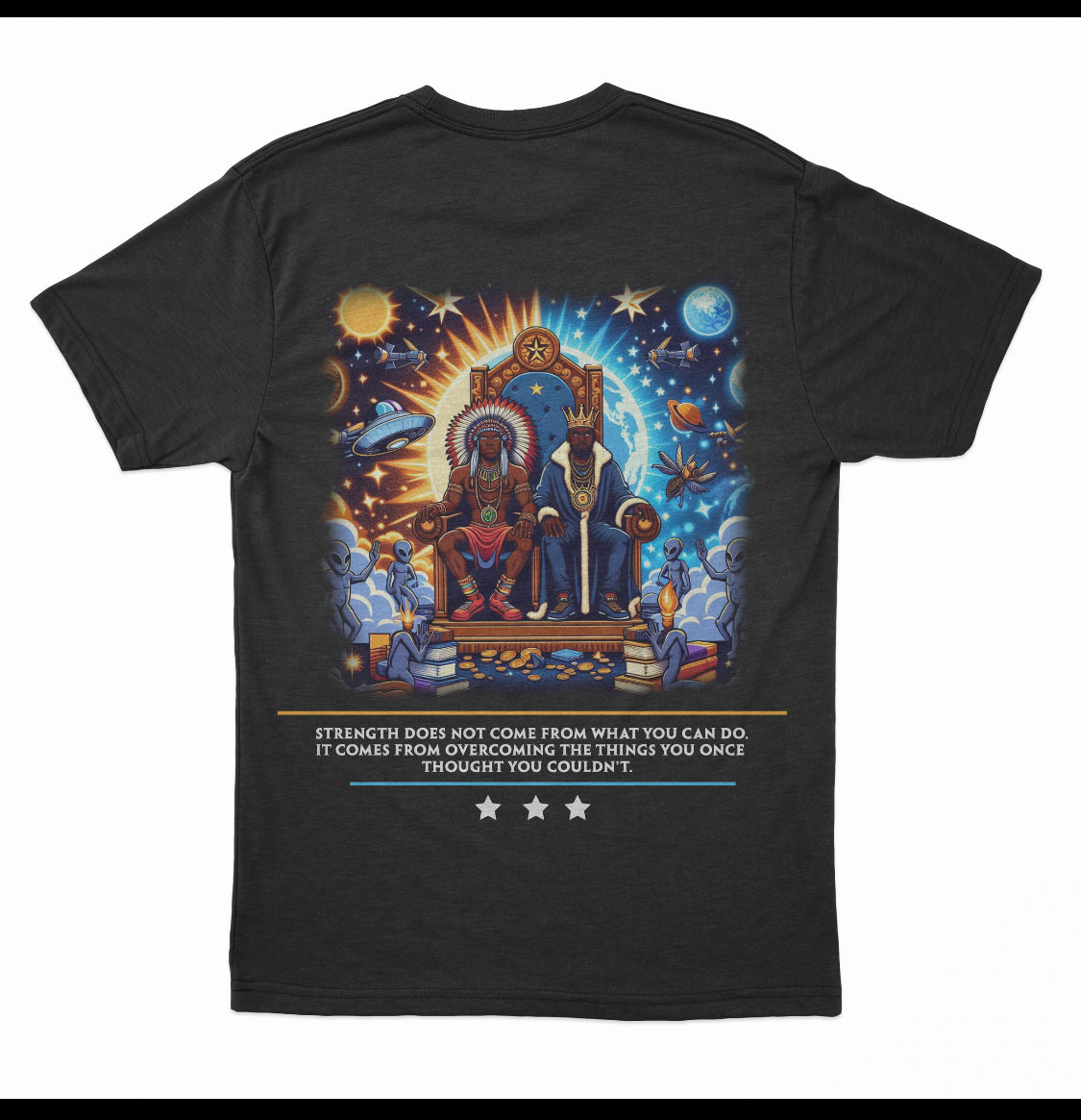 Celestial Kyngz: Throne of Mental Strength & Resilience - Premium T-Shirt from Litty Slumz - Just $25! Shop Now & Pay Later; Only Available For Clothing Apparels.